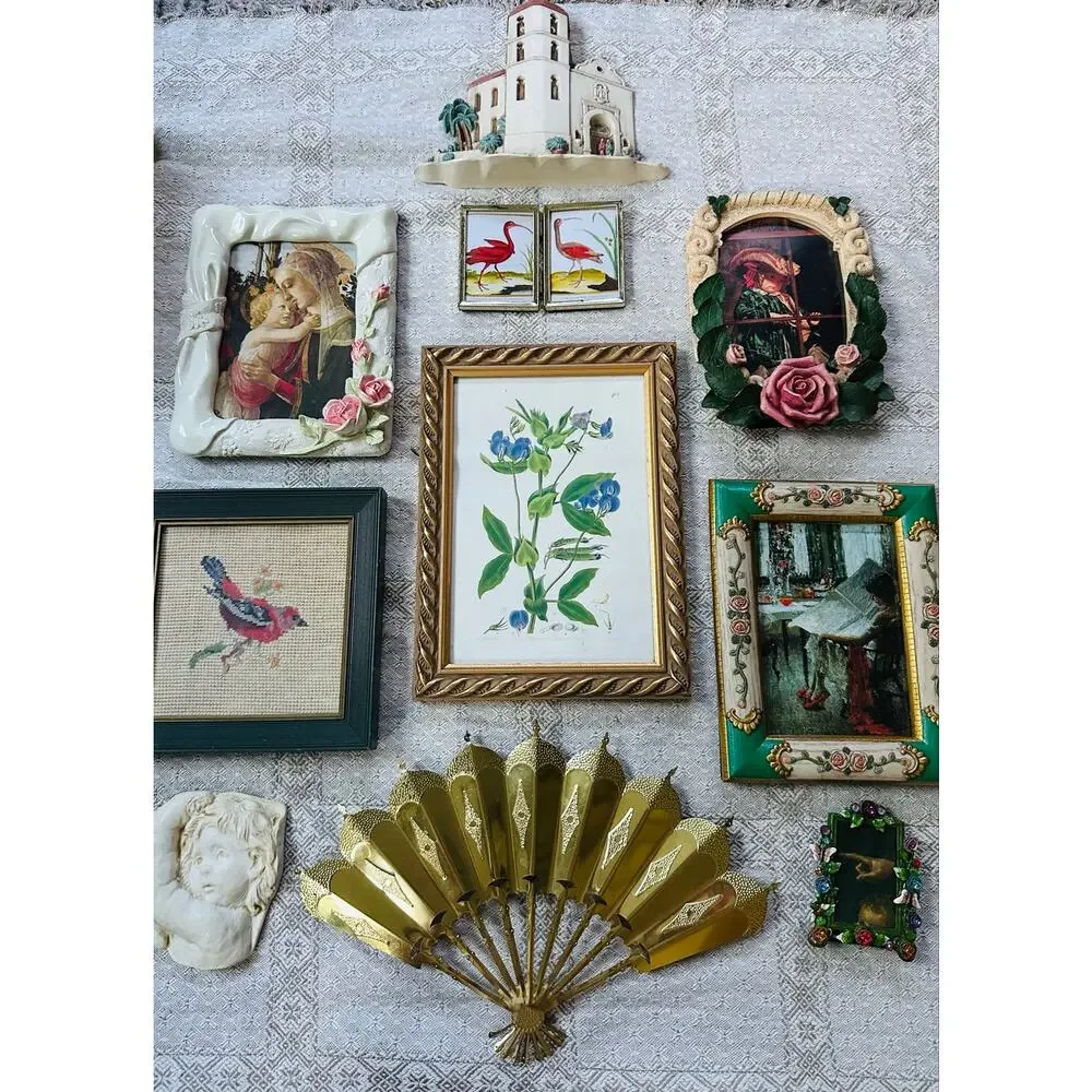Vintage lot gallery accent wall art pictures set ornate gold framed portraits 10